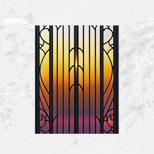 Stained Glass Sunset Illustration Scrapbook Paper
