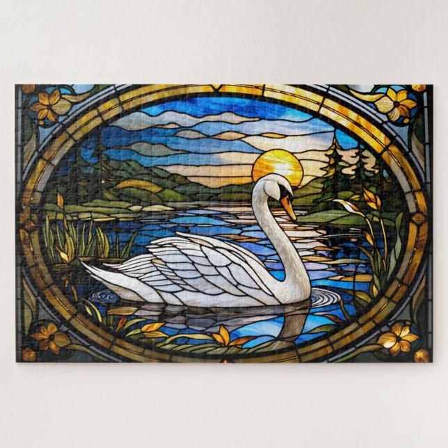 Stained Glass Swan Jigsaw Puzzle (Horizontal)
