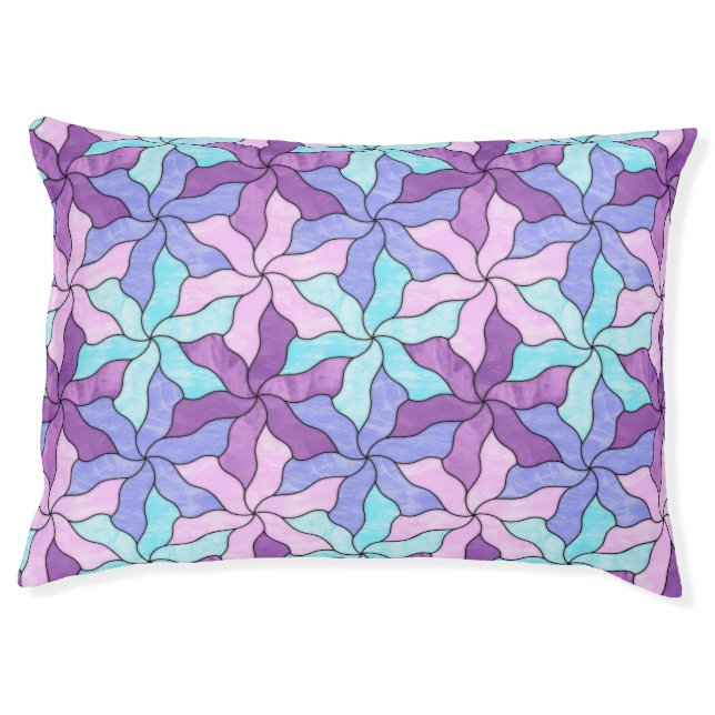 Stained Glass Tessellated Flowers Pet Bed (Front)