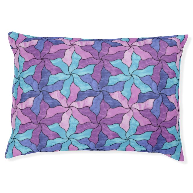 Stained Glass Tessellated Flowers Pet Bed (Front)