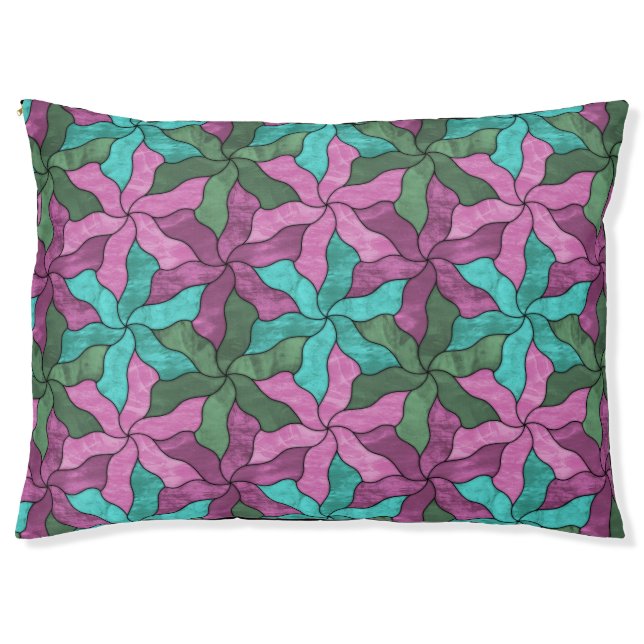 Stained Glass Tessellated Flowers Pet Bed (Front)