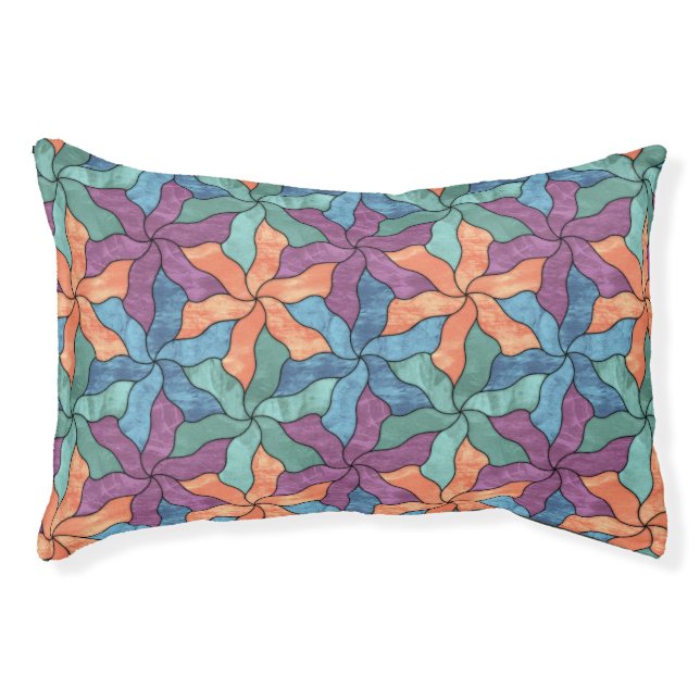 Stained Glass Tessellated Flowers Pet Bed (Front)