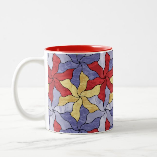 Stained Glass Tessellated Flowers Two-Tone Coffee Mug (Left)