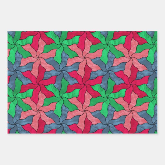 Stained Glass Tessellated Flowers Wrapping Paper Sheets (Front)