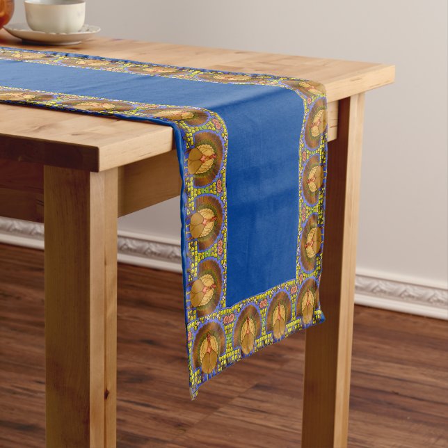 Stained Glass Thanksgiving Turkey 14" x 72" Short Table Runner (In Situ)
