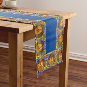 Stained Glass Thanksgiving Turkey 16" x 108" Long Table Runner