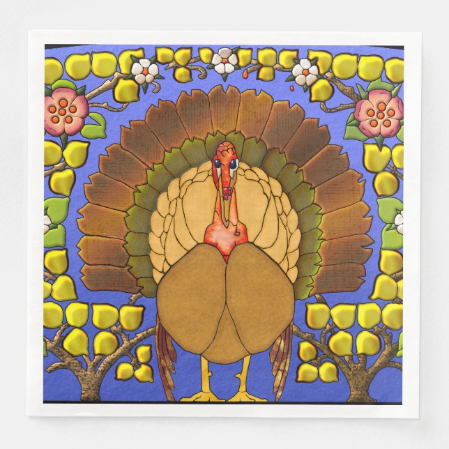 Stained Glass Thanksgiving Turkey Paper Dinner Napkins (Front)
