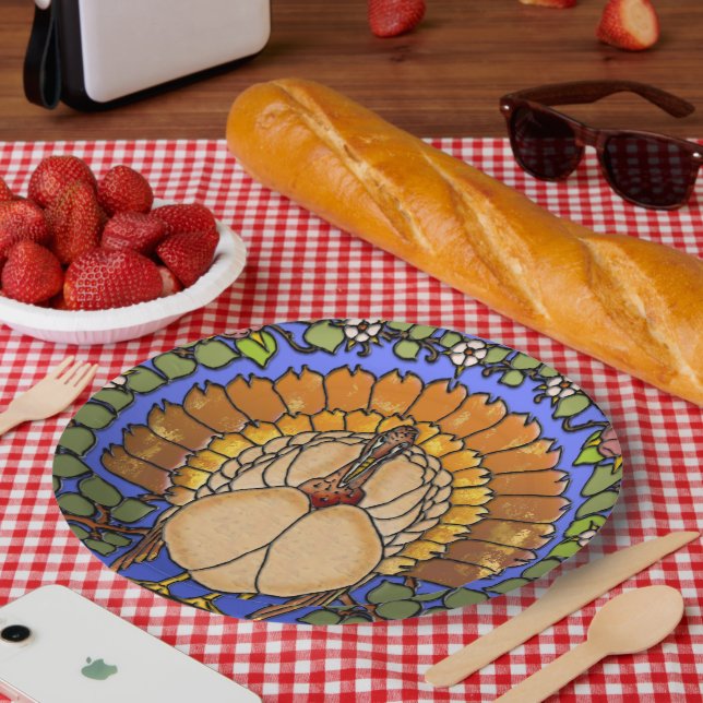 Stained Glass Thanksgiving Turkey Paper Plates (Picnic)