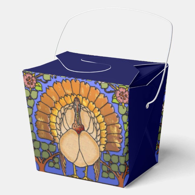 Stained Glass Thanksgiving Turkey Takeout  Favor Boxes (Front)