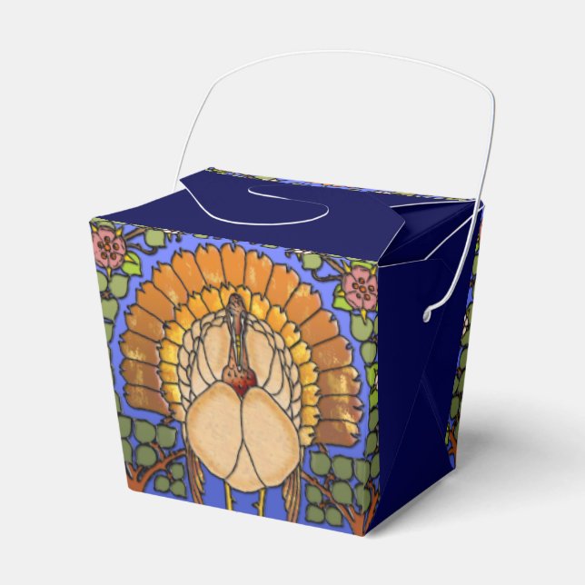 Stained Glass Thanksgiving Turkey Takeout  Favor Boxes (Front Side)