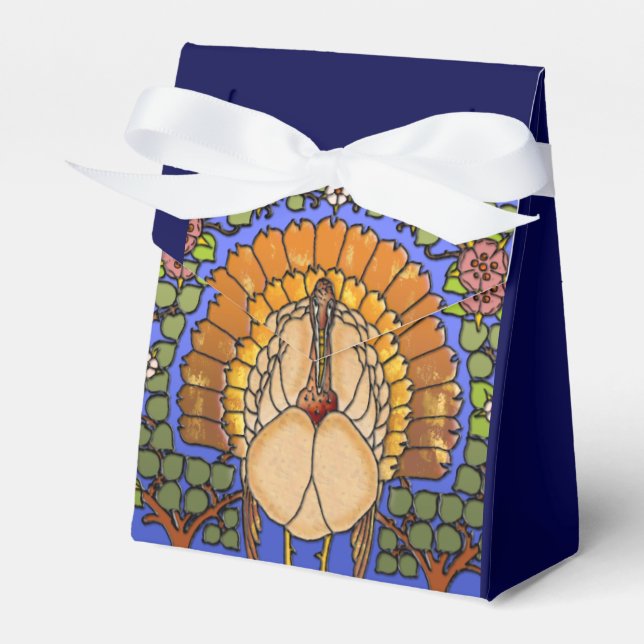 Stained Glass Thanksgiving Turkey Tent Favor Boxes (Front Side)