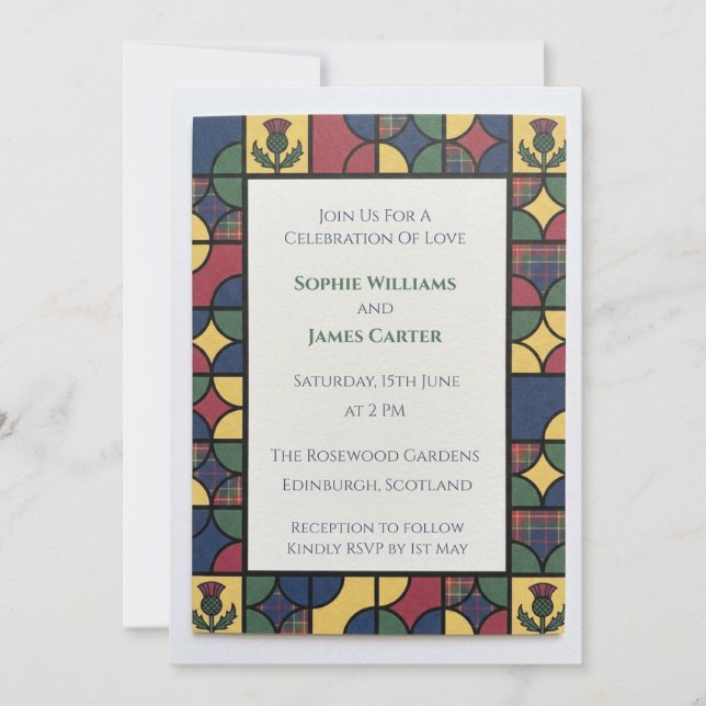 Stained Glass Thistle Wedding Invitation (Front)