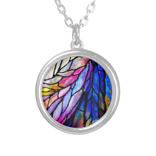 Stained Glass Tiffany _ Style  Silver Plated Necklace