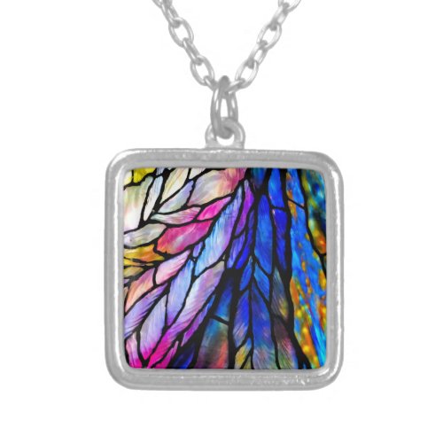 Stained Glass Tiffany _ Style  Silver Plated Necklace