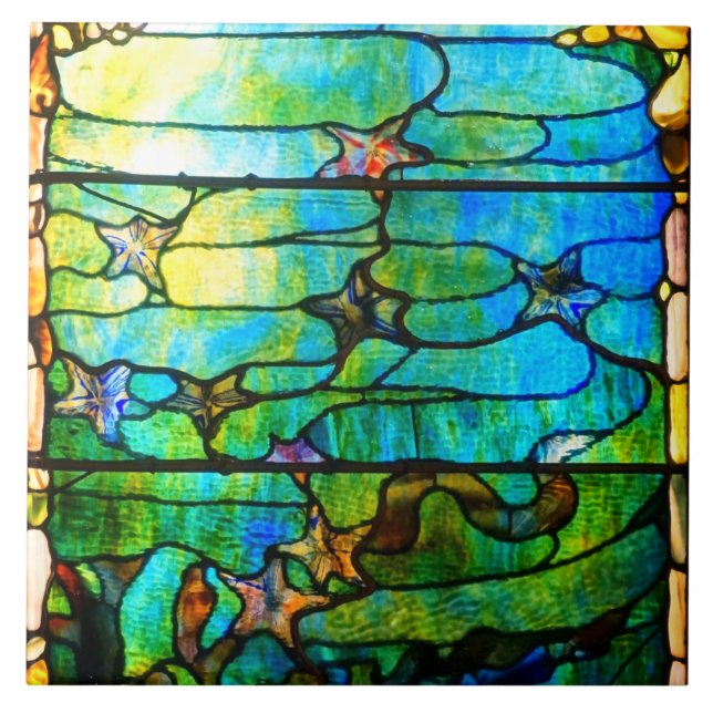 Stained glass tiffany window look starfish sea ceramic tile (Front)