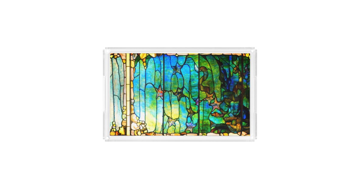 Stained glass tiffany window starfish sea acrylic tray | Zazzle