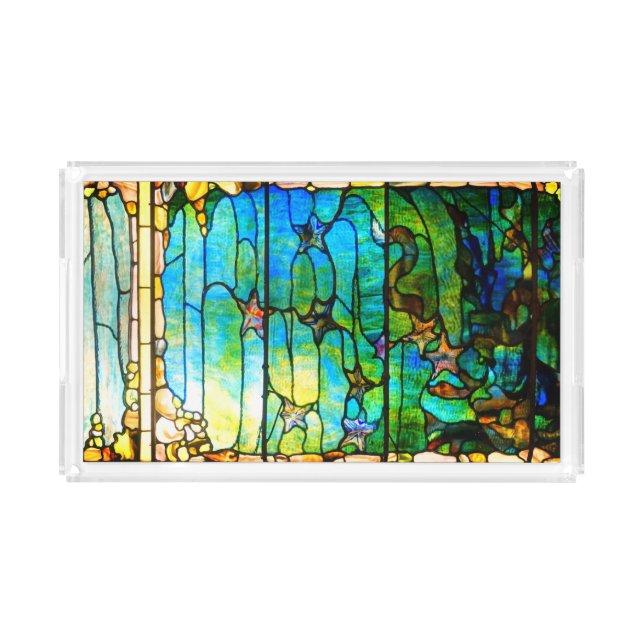 Stained glass tiffany window starfish sea acrylic tray (Front)