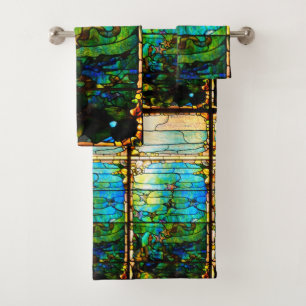 Stained glass tiffany window starfish sea bath towel set