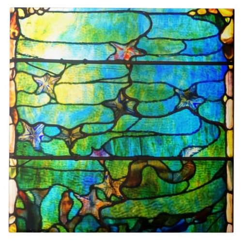 Stained glass tiffany window starfish sea ceramic tile
