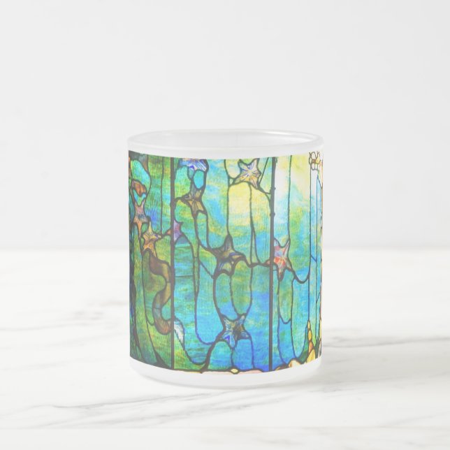 Stained glass tiffany window starfish sea  frosted glass coffee mug (Center)