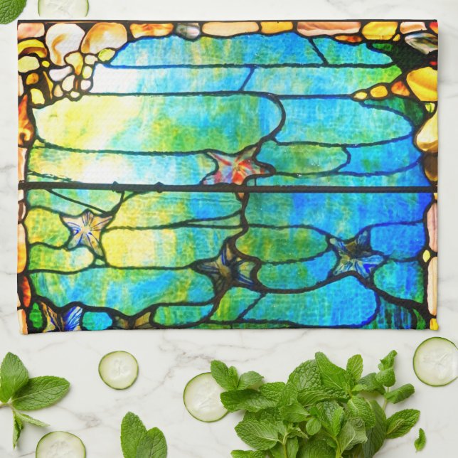 Stained glass tiffany window starfish sea kitchen towel (Folded)