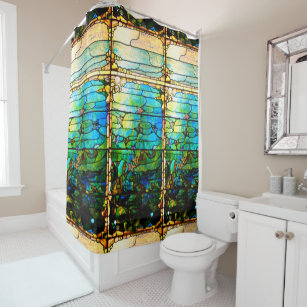 Blue and Green Liquid Glass Containers Shower Curtain by Matjaz