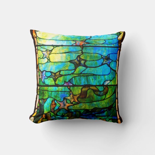 Stained glass tiffany window starfish sea throw pillow (Front)