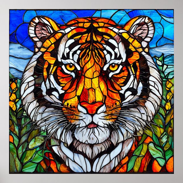 🐅 Stained Glass Tiger Art Gift For Home Decor ✨ (Front)