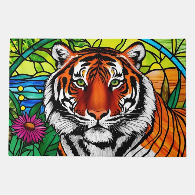 Stained Glass Tiger  Doormat (Front)
