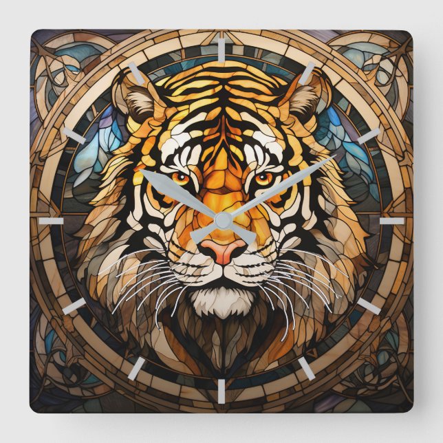 Stained Glass Tiger Wall Clock (Front)