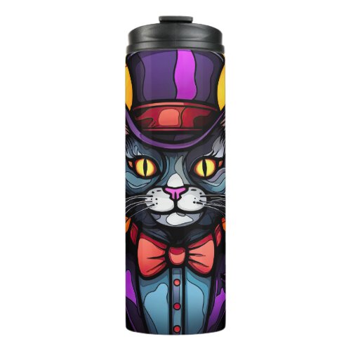 Stained Glass Top Hat Cat Thermal Tumbler