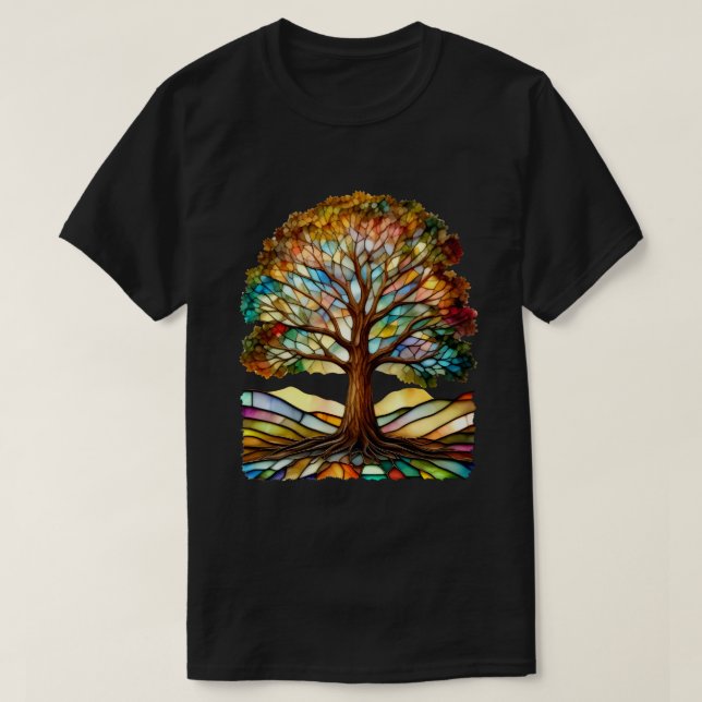 Stained Glass Tree Colorful T-Shirt (Design Front)