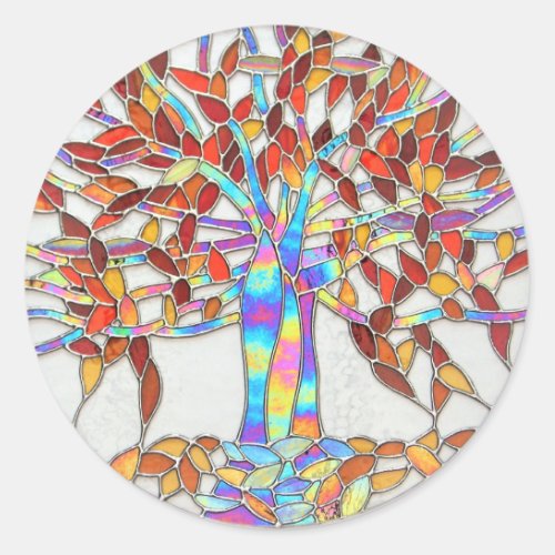 Stained glass Tree of Enchantment version 2 Classic Round Sticker