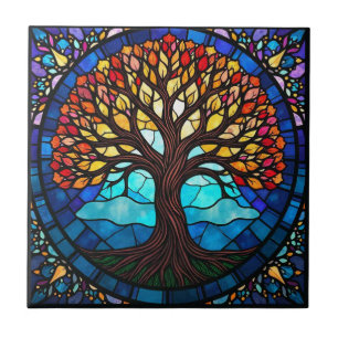 Stained Glass Tree of Life Ceramic Tile