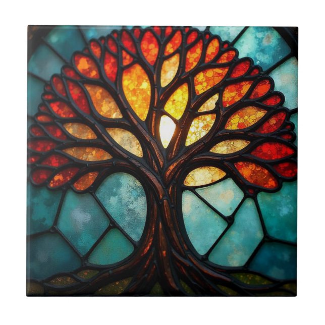 Stained Glass Tree of Life  Ceramic Tile (Front)