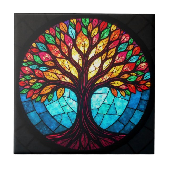 Stained Glass Tree of Life  Ceramic Tile (Front)