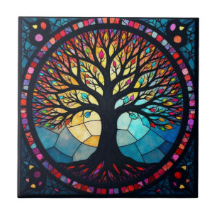 Stained Glass Tree of Life  Ceramic Tile