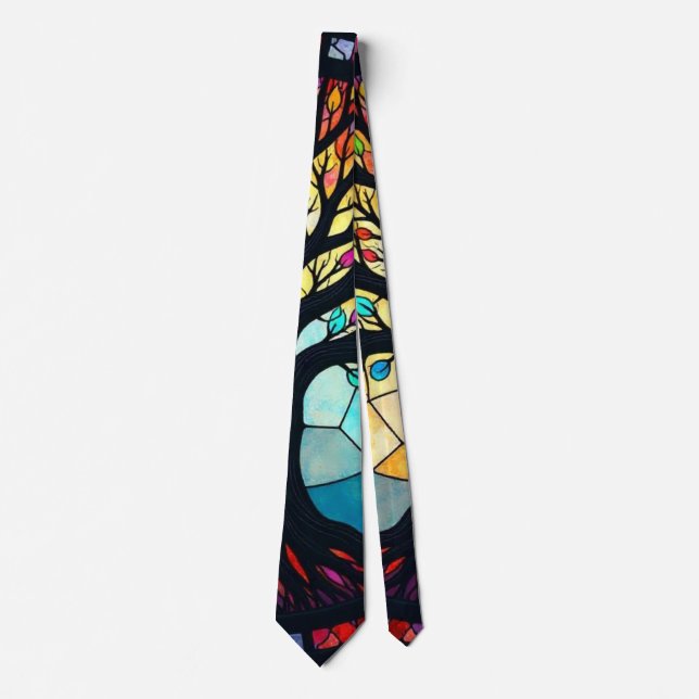 Stained Glass Tree of Life  Ceramic Tile Neck Tie (Front)