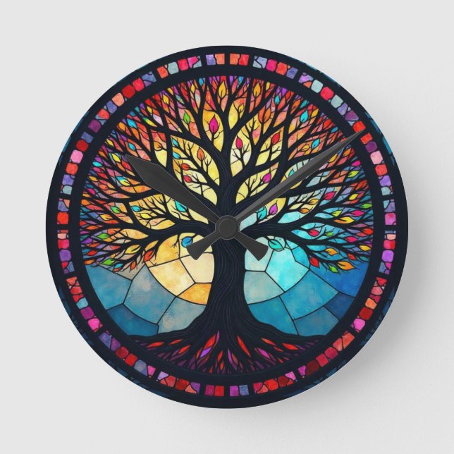 Stained Glass Tree of Life Round Clock (Front)