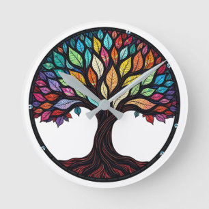 Stained Glass Tree of Life Round Clock