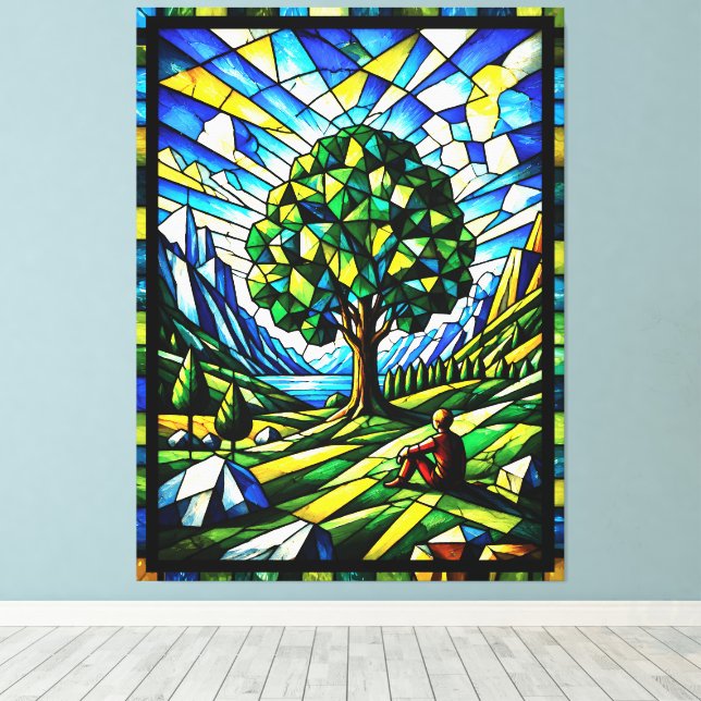 Stained Glass Tree of Serenity Canvas Print (Insitu(Wood Floor))