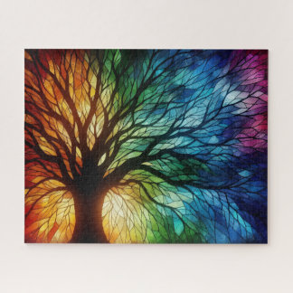 Stained Glass Tree with Colors Jigsaw Puzzle