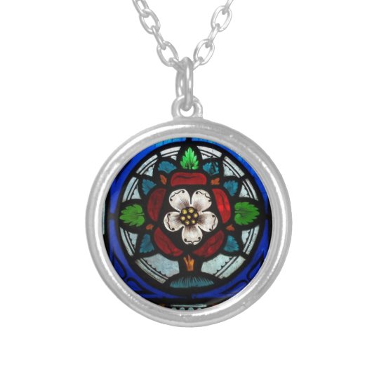 Stained Glass Tudor Rose Silver Plated Necklace | Zazzle