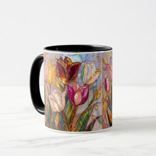 Stained Glass Tulip Art Jewelry-Style Floral Mug