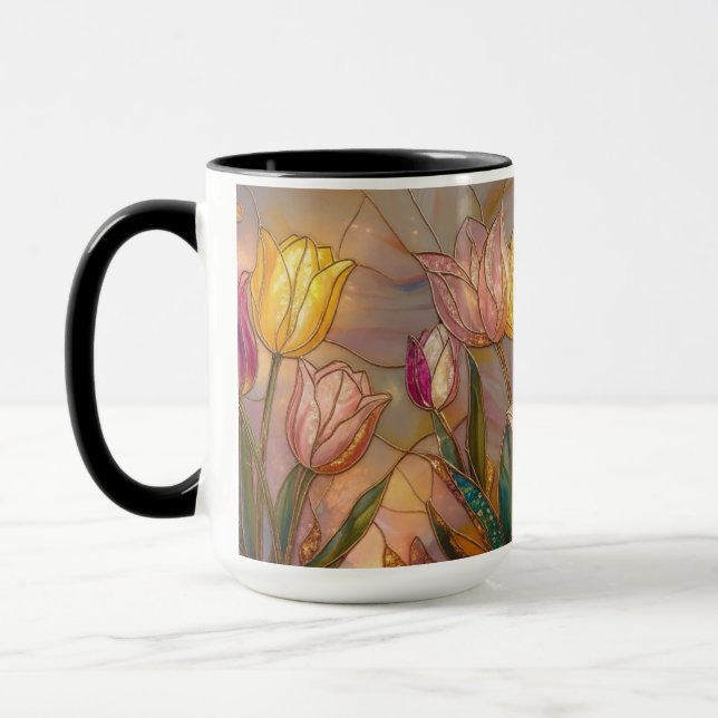 Stained Glass Tulip Mug: Floral Art Mug (Left)