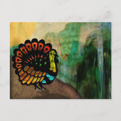 Stained Glass Turkey in Stone Canyon Holiday Postcard