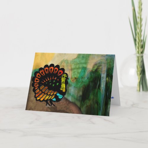 Stained Glass Turkey in Stone Canyon _ Personalize Holiday Card