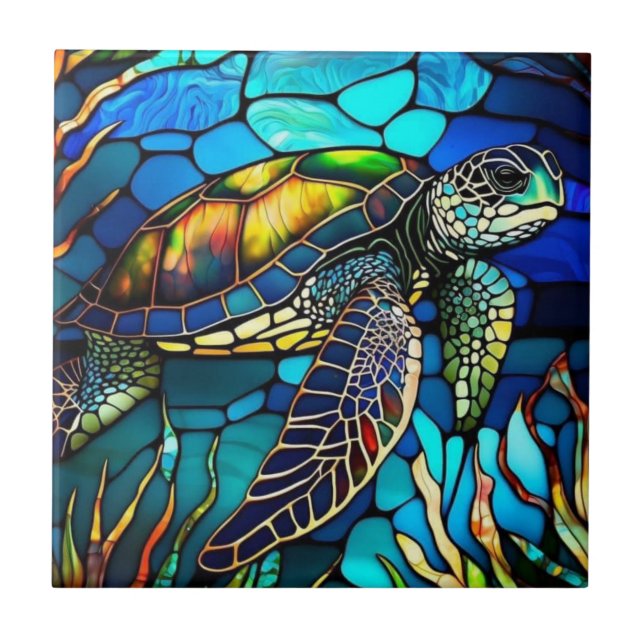 Stained Glass Turtle Ceramic Tile (Front)