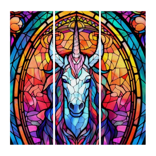 Stained Glass Unicorn Triptych