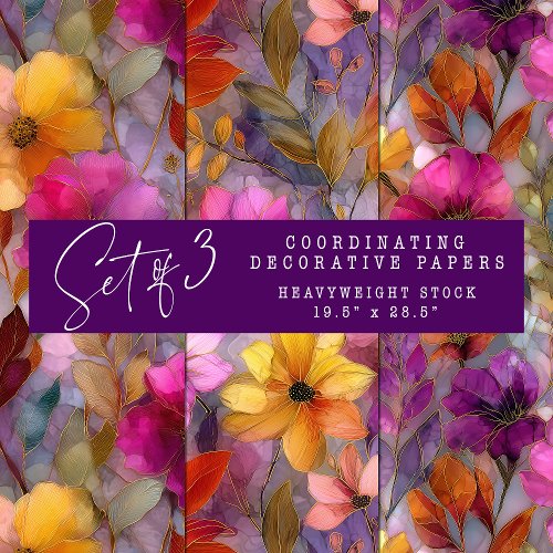 STAINED GLASS VIBRANT FLORAL DECORATIVE PAPER SET